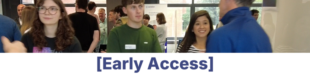 Early Access video button. Immersive Students Engineering students talking to residency partners at the University of Limerick